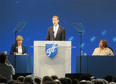Conor Lamb speaking at AFT convention