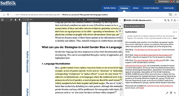 screenshot of Hypothesis annotations in Blackboard