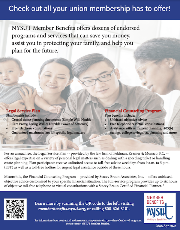 Visit NYSUT Member Benefits to learn about union benefits: memberbenefits.nysut.org