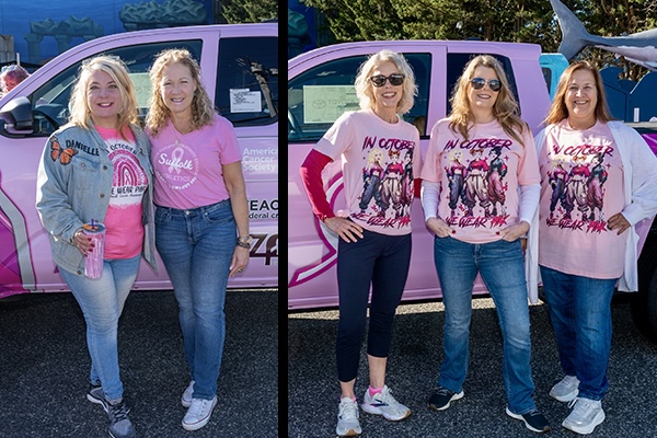 At left, Danielle DiMauro and Lisa Behnke; at right, Cynthia Eaton, Courtney Brewer and Kim Ng Southard