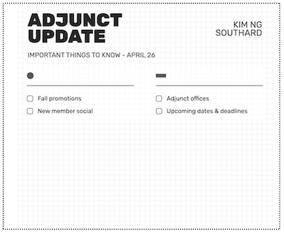 notepad that says Adjunct Update on it