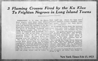 screenshot from Chris Verga's By Design video showing New York Times article about cross burning on Long Island