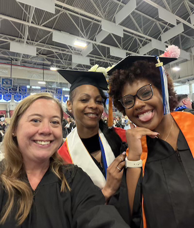 Commencement photo of Caitlin Compton-Almo, Amanda Ward and Anaya Lomini