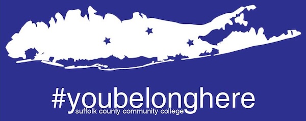 #youbelonghere logo with college campuses marked with star on map of LI