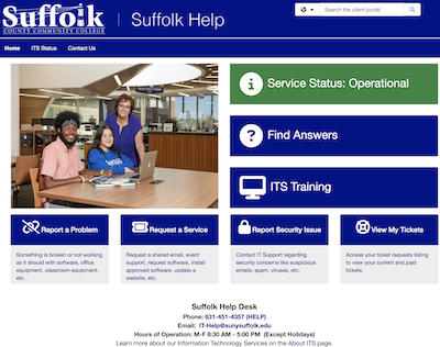 screenshot of ITS home page: sunysuffolk.edu/its