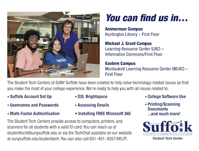 screenshot of SCCC student tech center page: sunysuffolk.edu/studenttech