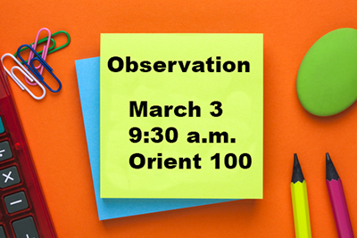 Notepad with Observation: 3/3, 9:30 a.m. written on it